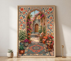 Vintage Moroccan Garden Canvas Print Islamic Architecture Poster Boho Wall Art