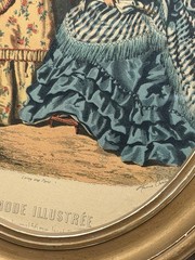 2 vintage Framed Victorian French Fashion Prints La Mode Illustree oval set