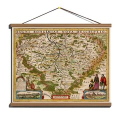Ancient Old Antique Early 1642 Map Of Bohemia; Canvas, Magnetic Wooden Hanger