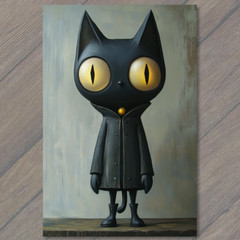 Art Print Black Cat Golden Eyes Gothic Jacket Whimsical Charm Adorable Cute