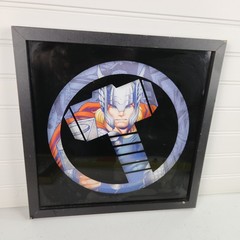 Framed Comic-Style Superhero Art Print – Hammer Hero Design Black Frame 13″x13″