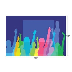 School Children Raising Hands In Classroom Colorful Graphic Poster 18×12