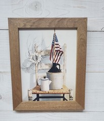 Vintage Americana Grandma core flag chair crock 8×10 framed wall picture