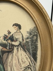 2 vintage Framed Victorian French Fashion Prints La Mode Illustree oval set
