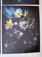Night Sky Plant Flower Butterfly Painting Wall Art Prints Canvas Poster 8×10 In