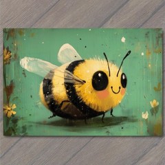 Art Print Whimsical Furry Bee Art Cheerful Bumblebee Illustration Floral Cute