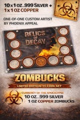 Zombucks 11-Coin Relics of Decay Display 10 oz Silver + Copper OOAK