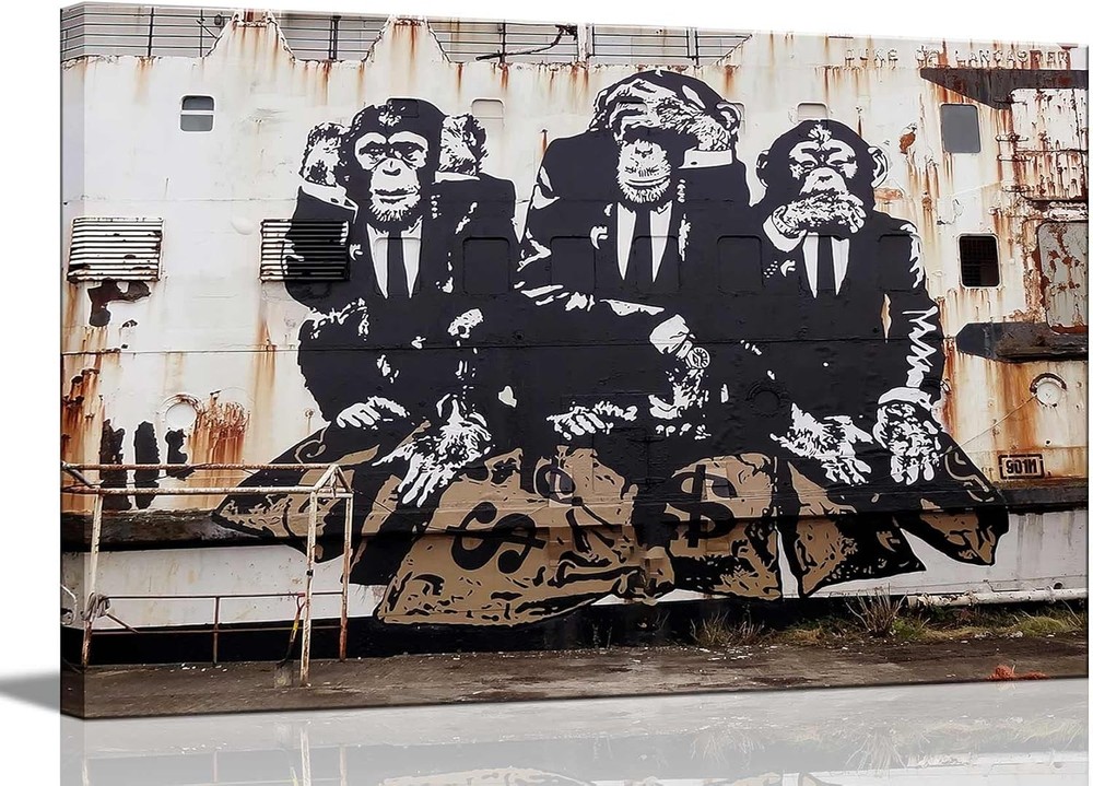3 Wise Monkeys Graffiti Banksy Canvas Wall Art 12×16