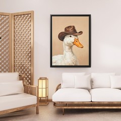 Funny Duck Wearing Cowboy Hat Canvas Print, Quirky Animal Portrait Painting
