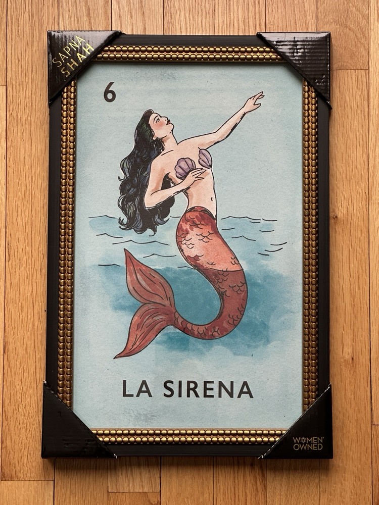 SAPNA SHAH LA SIRENA WALL ART 12”x18” LOTERIA #6 LOTTERY PRINT MERMAID DECOR