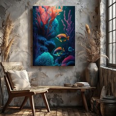 Vibrant Tropical Fish Coral Reef Ocean Canvas Wall Art Print For Home Decor