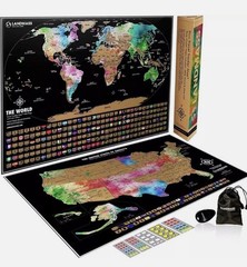Landmass Scratch Off USA/World Map Deluxe Travel Tracker 24×17 Black Map