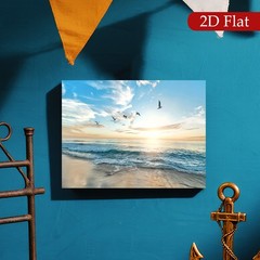 Framed Canvas Sunrise Beach Seagull Ocean Seascape Wall Decor