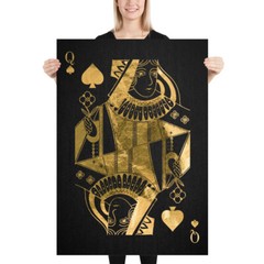 Queen of Pikes poker poster — Golden playing cards print, aesthetic wall art