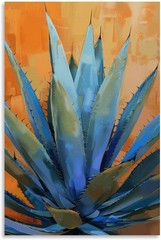 Agave Wall Art Canvas Blue Orange Desert Painting Mexican Living Room Decor