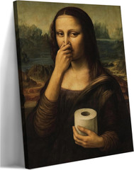 Funny Mona Lisa Bathroom Canvas Wall Art Humor Amusing Toilet Art Pinching Nose