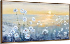 Framed Wall Art for Living Room Blue Ocean Beach Sunset Seascape Painting Abs…