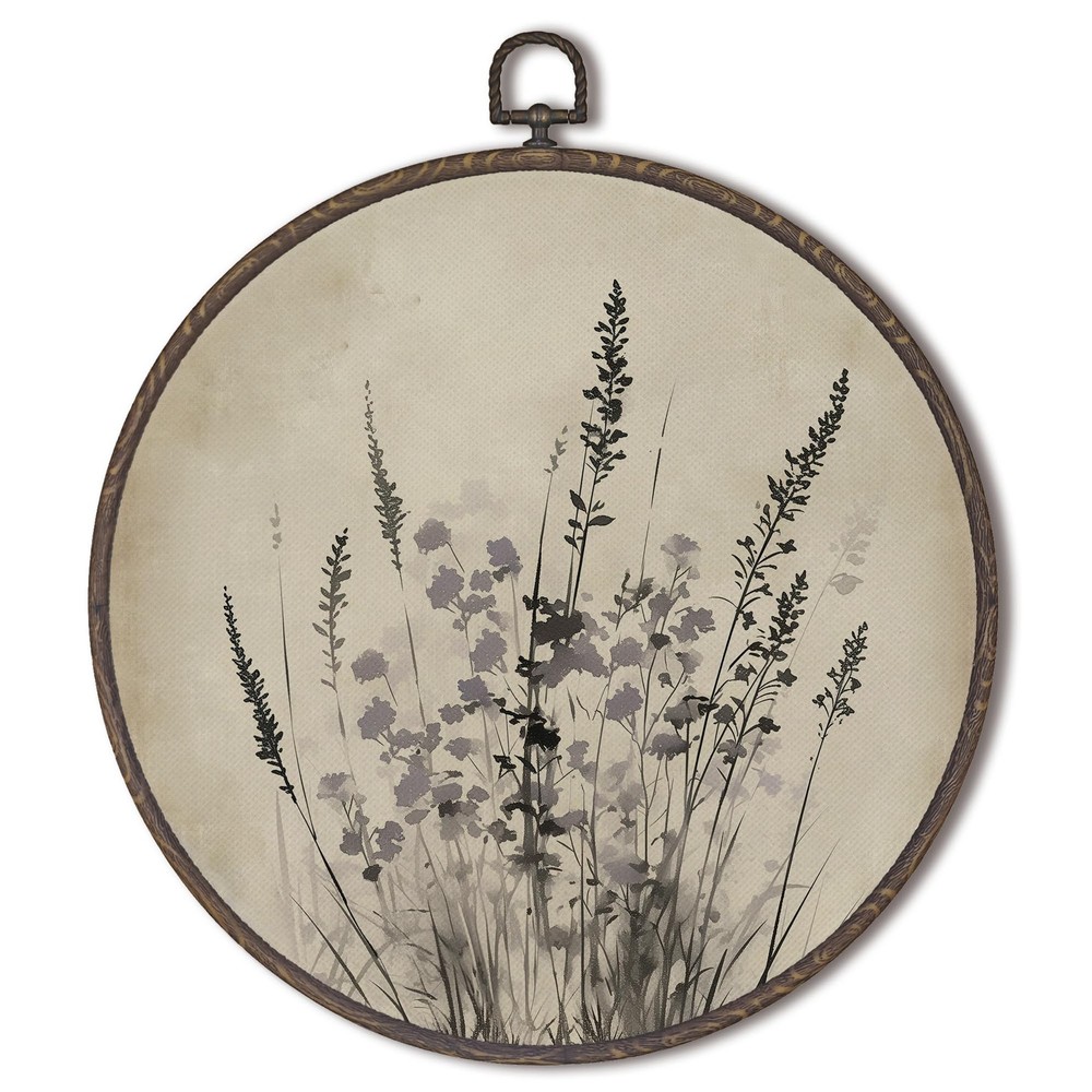 XNXLDYLH Vintage Beige Floral Round Framed Wall Art Decor, Retro Rustic Boho …
