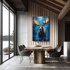 Colorful Moose Oil Painting Print Canvas Wall Art Wildlife Animals Lodge Decor