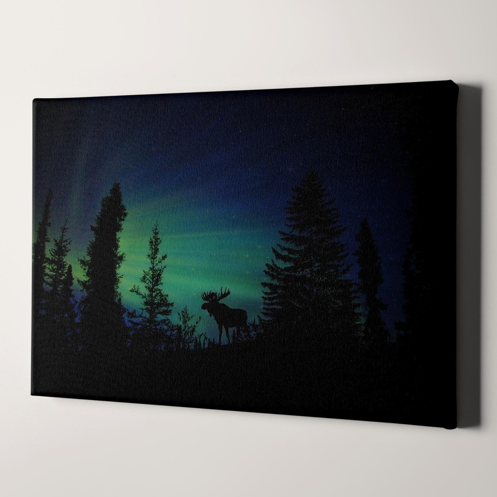 Northern Lights Aurora Borealis Moose Canvas Wall Art Print