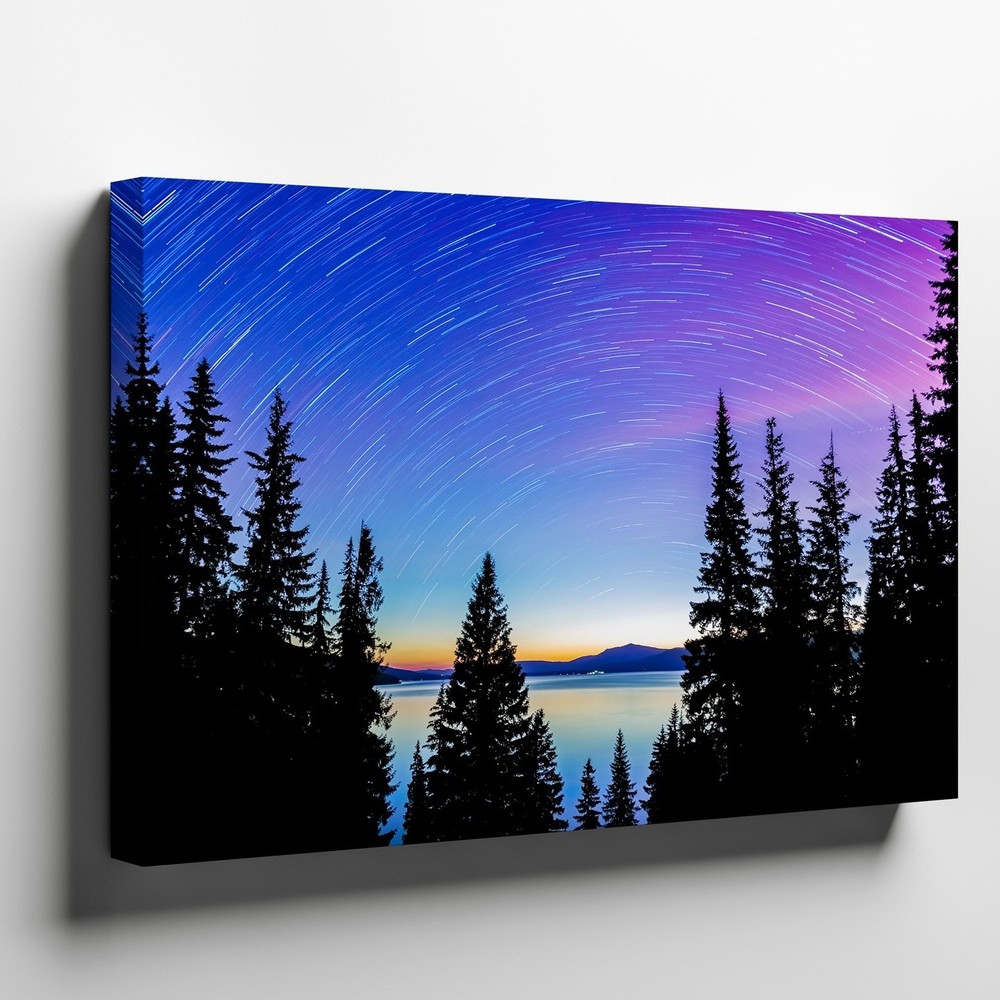 Breathtaking Night Sky Over A Tranquil Lake, Showcasing A Swirling Star Wall Art