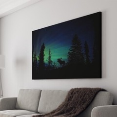 Northern Lights Aurora Borealis Moose Canvas Wall Art Print