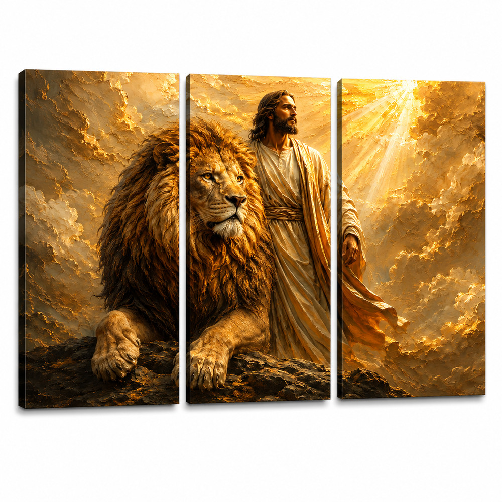 Jesus Lion of Judah Triptych Canvas Wall Art 3 Piece Christian Religious Home
