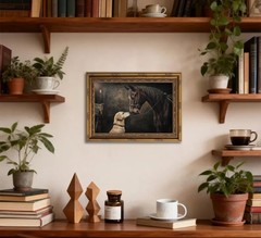 Gold Framed Vintage Horse And Dog Canvas Wall Art Rustic Farmhouse Retro Anim…