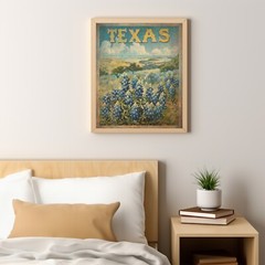 TEXAS BLUEBONNET Wall Art, Retro Botanical Home Decor, State Flower Poster Print