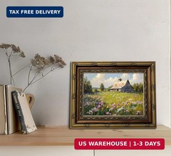 Vintage Gold Framed Landscape Rustic Wall Art Farmhouse Cottage Rural View Pictu