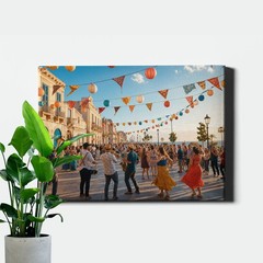 Street festival brass band at golden hour Art Print lively city event scene