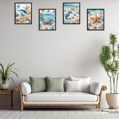 Ocean Animal Seahorse Sea Turtle Starfish Dolphin Seashell Wall Art Poster Se…