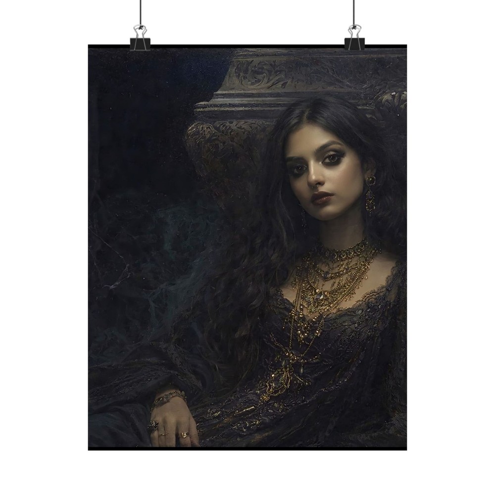 Dark Victorian Portrait Matte Vertical Poster | Gothic Woman, Antique Jewelry