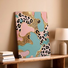 Wall Art Abstract Leopard Print Pink Blue Gold Glitter Pattern Decor Poster