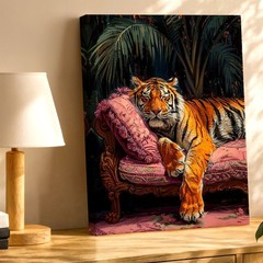 Wall Art Tiger on Pink Sofa Canvas Print Tropical Jungle Animal Decor 24×36