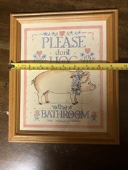 Vtg Sylvia Pimental Please Don’t Hog The Bathroom Funny Framed Wall Art