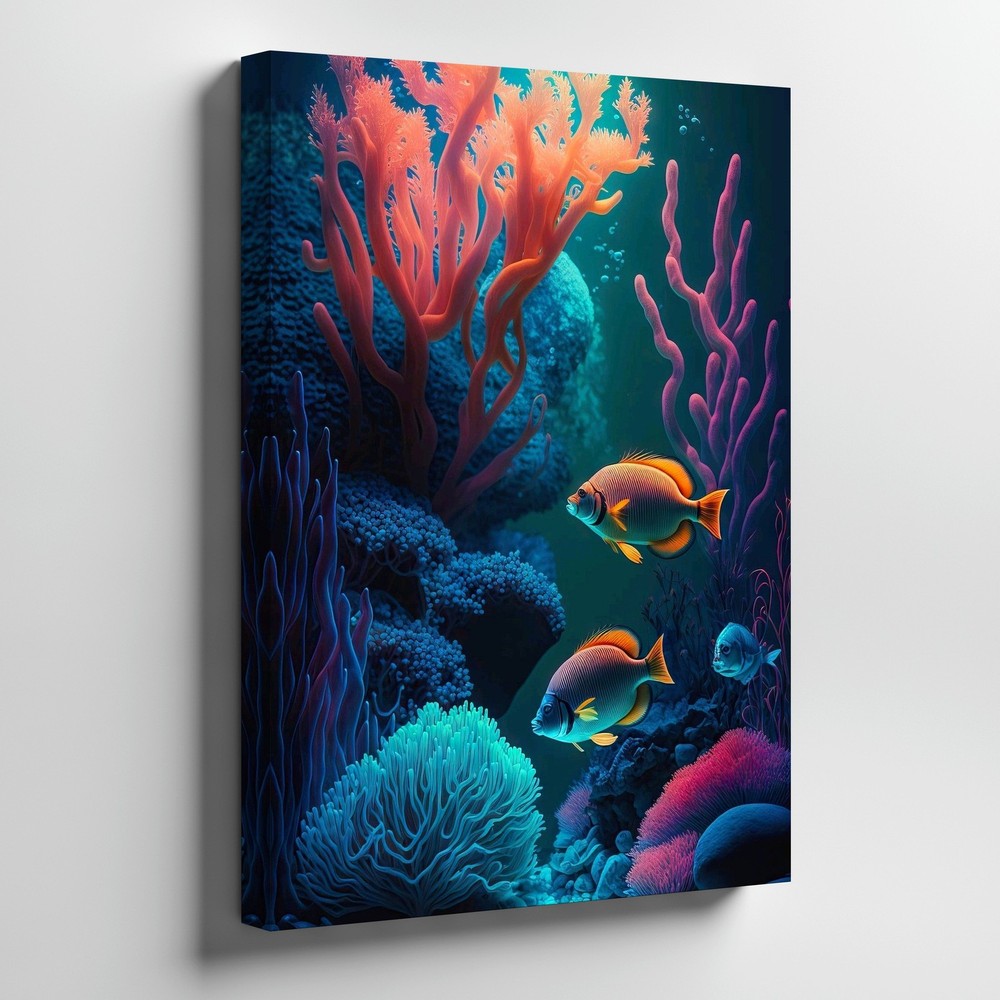 Vibrant Tropical Fish Coral Reef Ocean Canvas Wall Art Print For Home Decor
