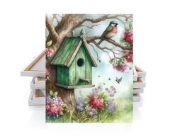 16×20 Green Birdhouse Canvas Print Wall Art