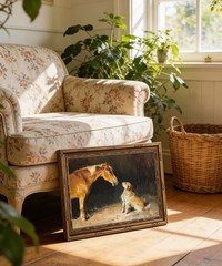 Gold Framed Wall Art Vintage Horse and Dog Wall Art Country Farmhouse Animals…