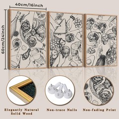 Framed Wood Kitchen Wall Art Set 3 Modern Abstract Party Food Prints 16×24