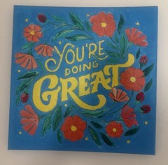 Motivational Floral canva painting ‘You’re Doing Great’ Blue Decorative Art