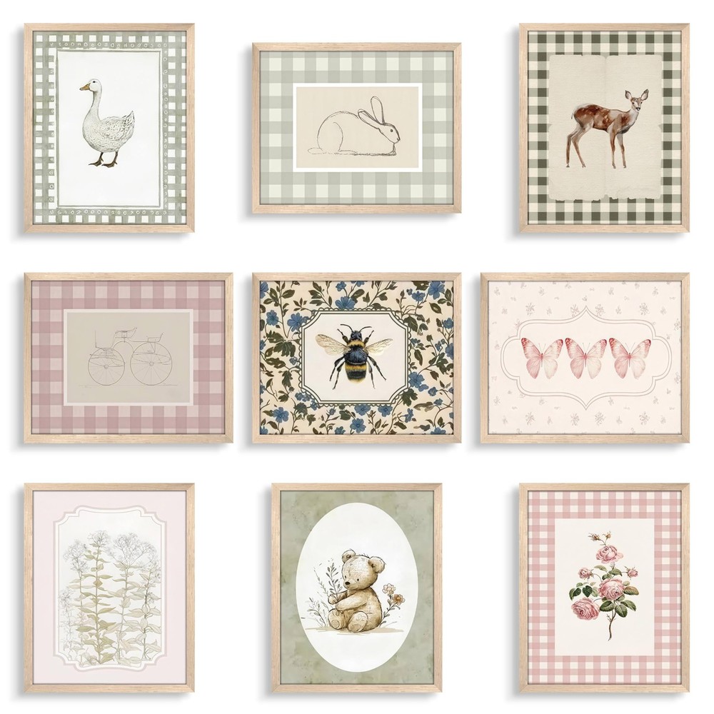 Vintage Nursery Animal Wall Art Set of 9, Cute Forest Animal Canvas Prints Po…