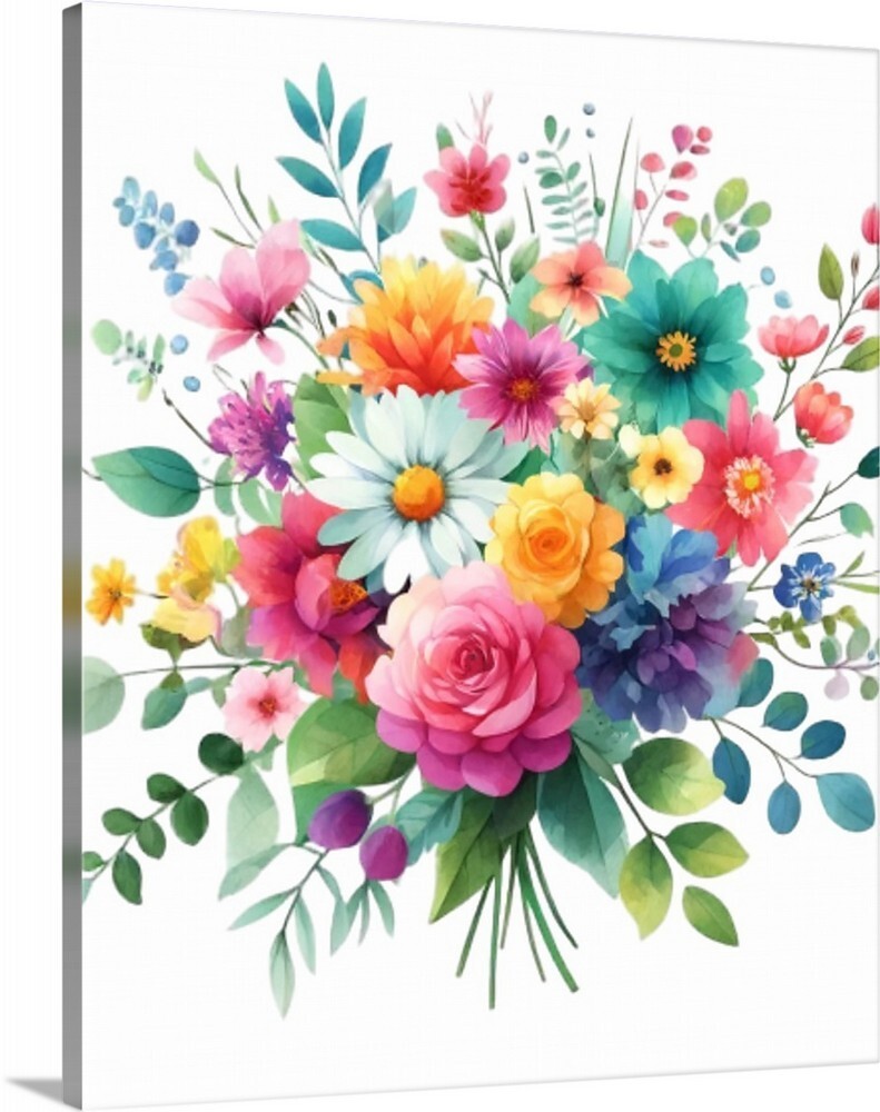 Beautiful Floral Flower Bouquet Bunch Flowers Stretched Gallery Canvas Wrap