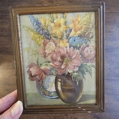 Vintage Botanical Floral Litho Prints Set of 2 Metal Framed Cottage Wall Art MCM