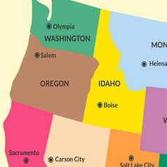 50 States and Capticals of United States Map of America Colorful Poster Map