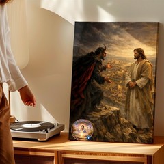 Wall Art Religious Painting Jesus and Devil Mountain Cliff Scene Canvas Print
