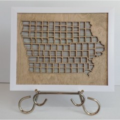 Iowa State Map Wood Laser Cut Wall Art Decor Picture Plastic Frame USA