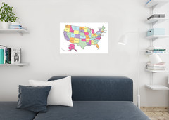 Colorful Sketch Map of United States USA Reference Art Print Poster 36×24