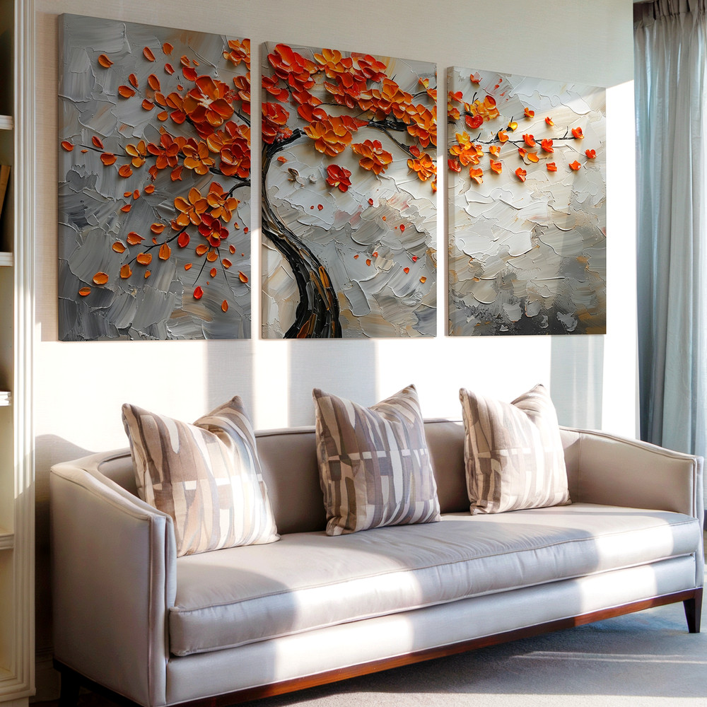 3 Pieces Vibrant Autumn Tree Abstract Large Wall Art Set for Living Set Of 3