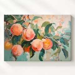 Wall Art Peach Branch Canvaswhimsical Painterly Fruit Art In Pastel Tones